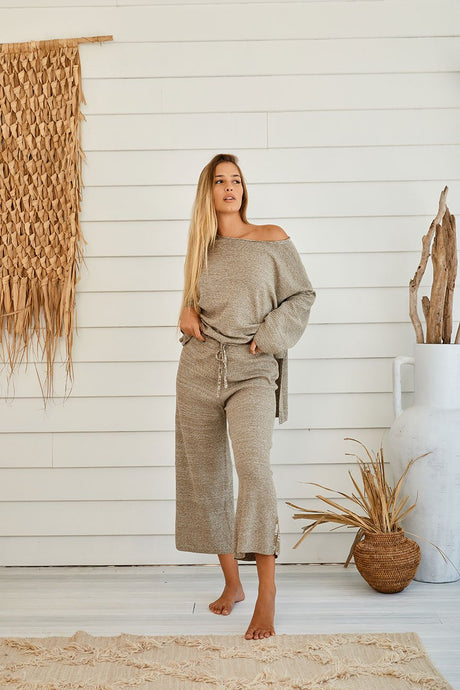 Retreat Cotton Twist Pullover - Olive x White