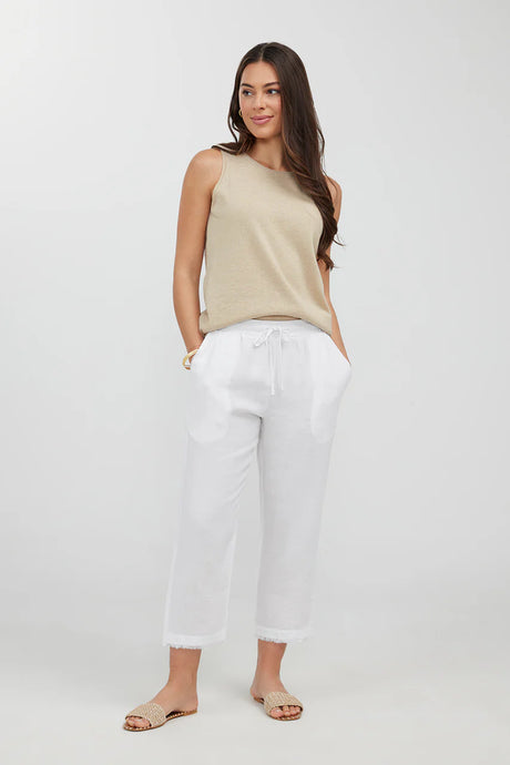 Lido 3/4 Linen Pant White