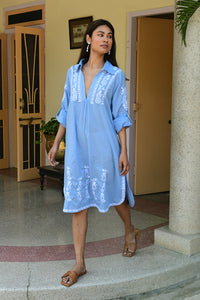 Santorini Shirt Dress Sky Blue