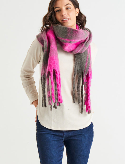 Lillian Fluffy Scarf Magenta Plaid