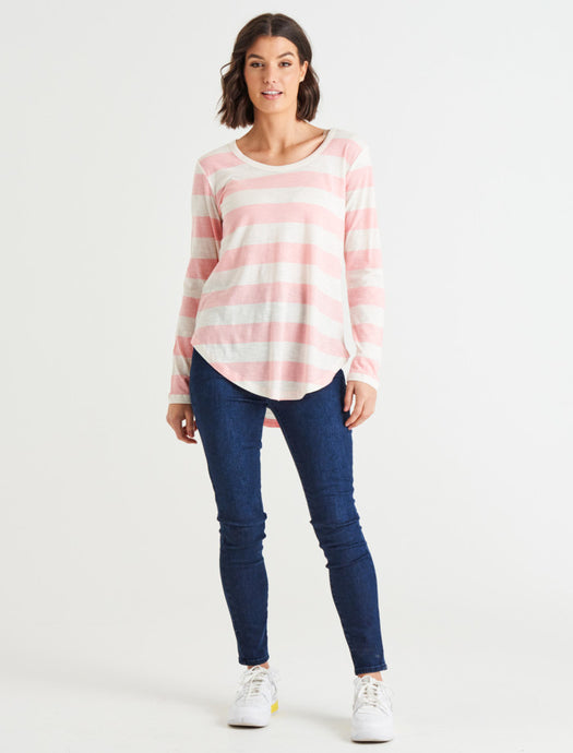 Megan Long Sleeve Tee Baby Pink Stripe